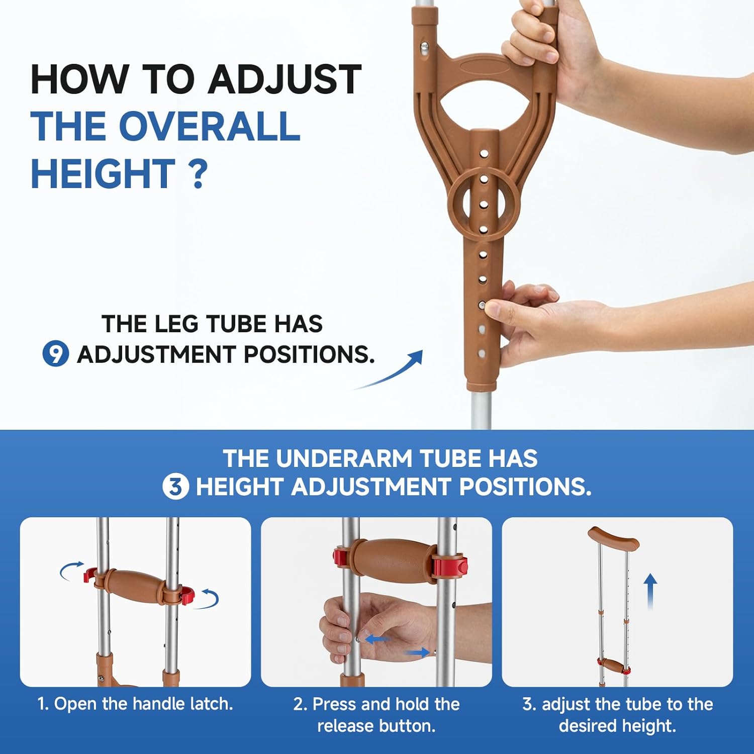 Loyoda Adjustable Underarm Crutch with Dual Height Adjustment and Shock Absorption

