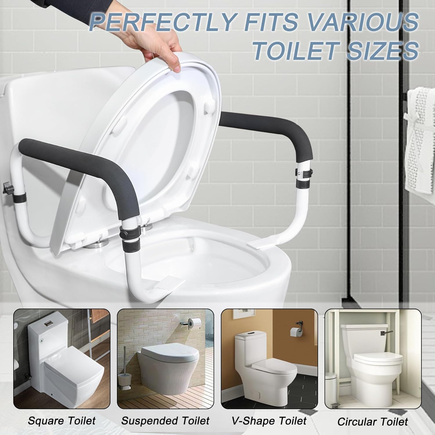 Toilet Safety Rail Grab Bar with Adjustable Width for Toilet Seat, 350 lb

