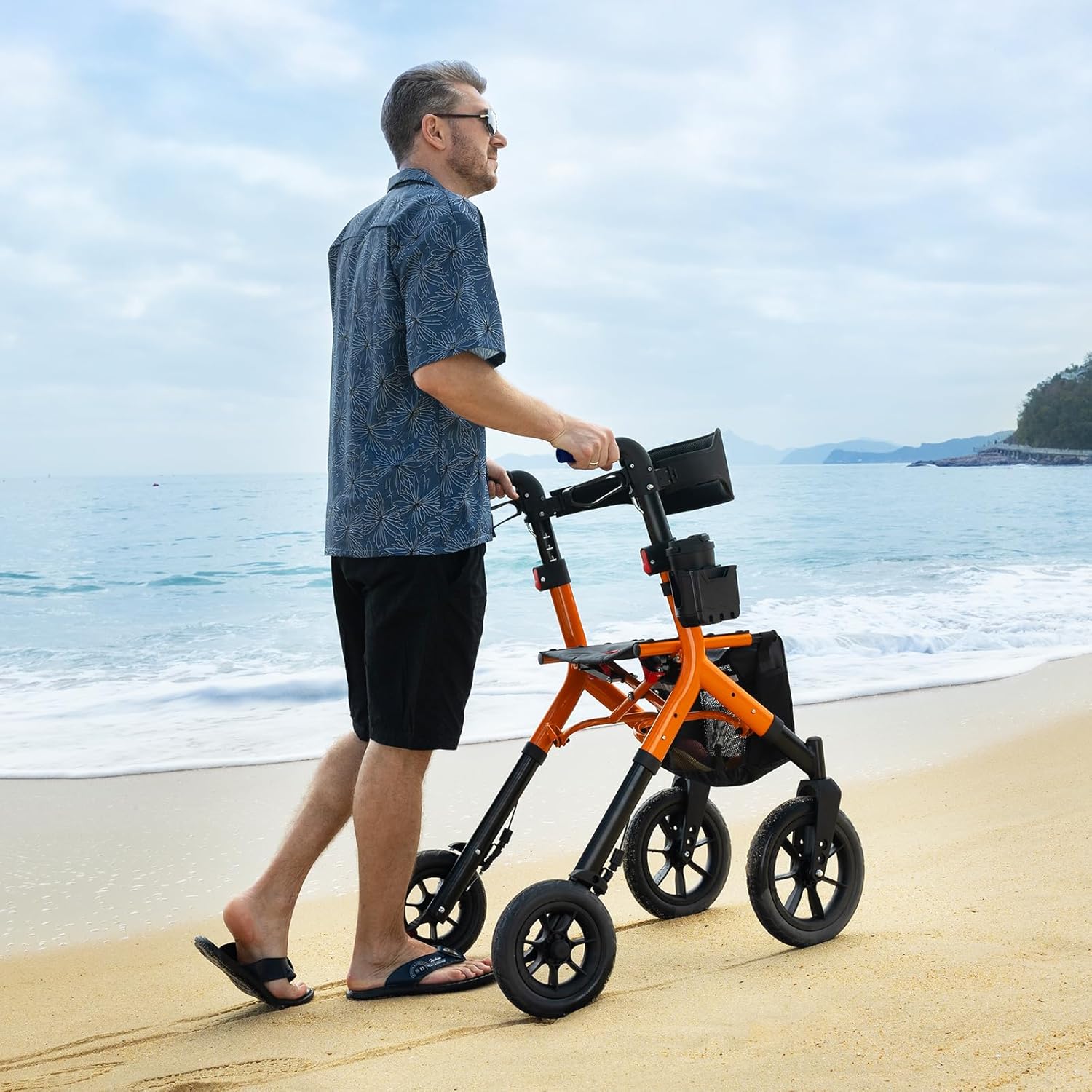 MAXWALK Rollator Walker with Seat, Tall All-Terrain 12-inch Rubber Wheels, Foldable


