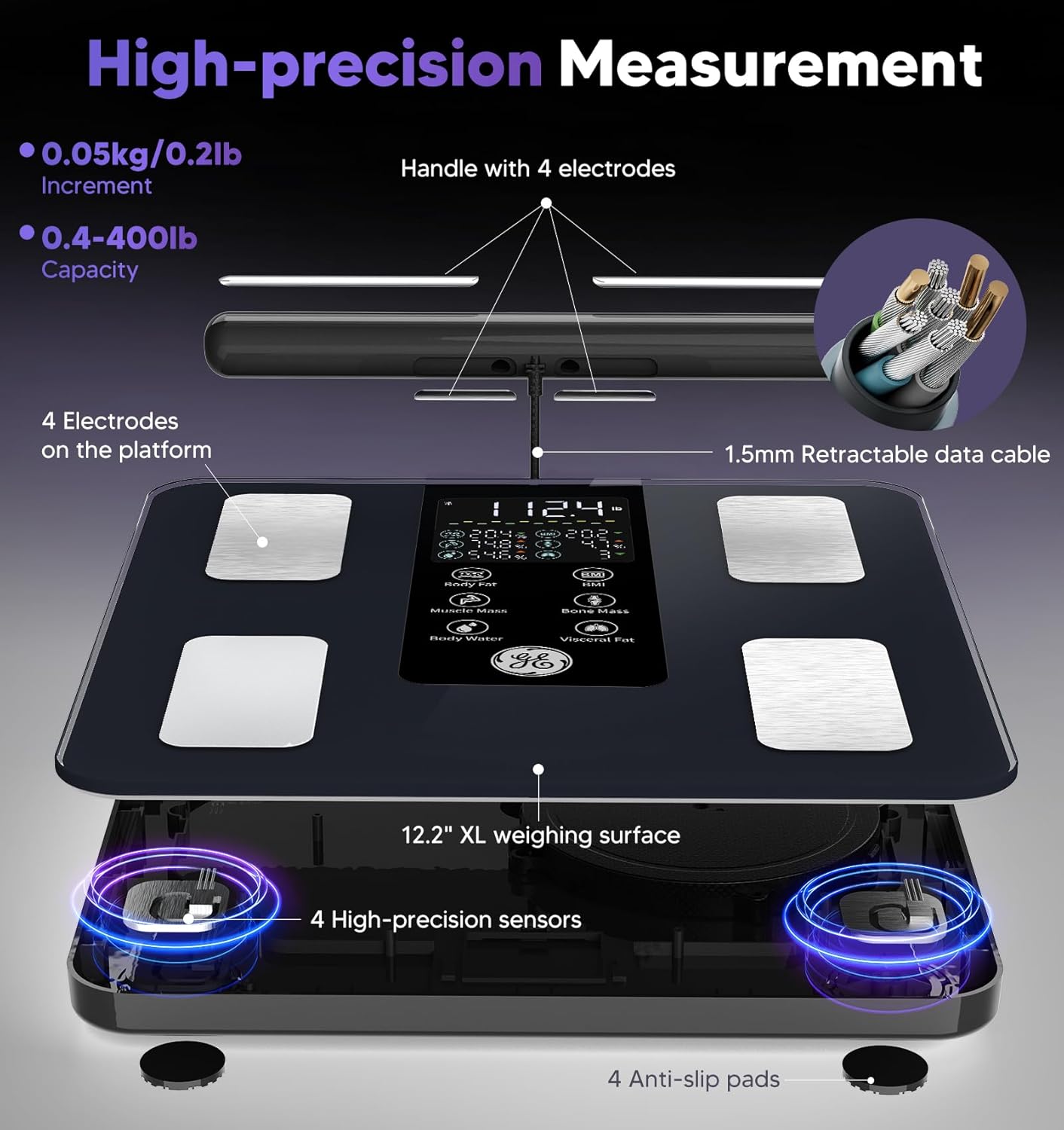 GE Smart Scale Digital Body Weight Scale 8-Electrode BIA Body Composition Analyzer


