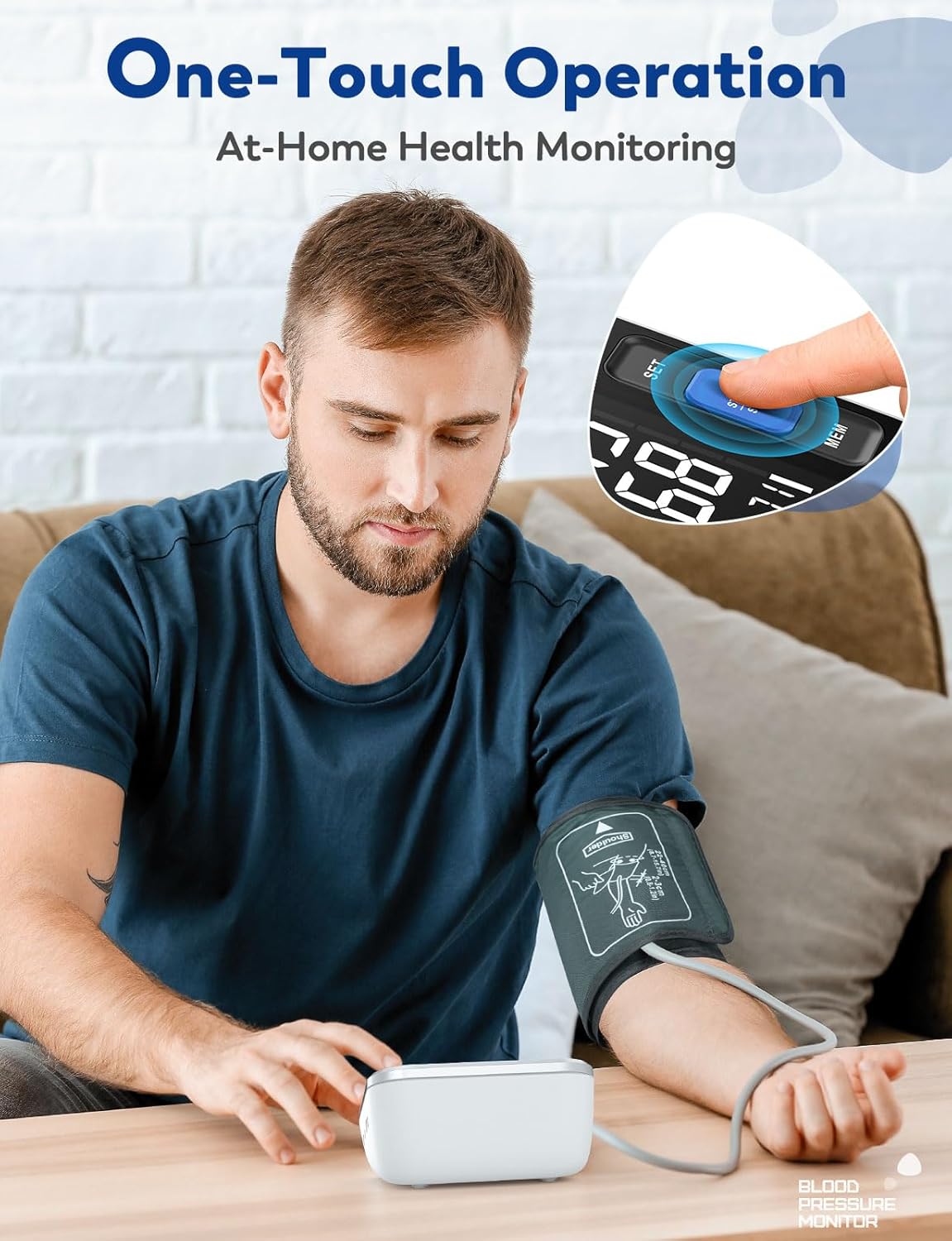 Upper Arm Blood Pressure Monitor for Home Use, HR Detection, Large Display

