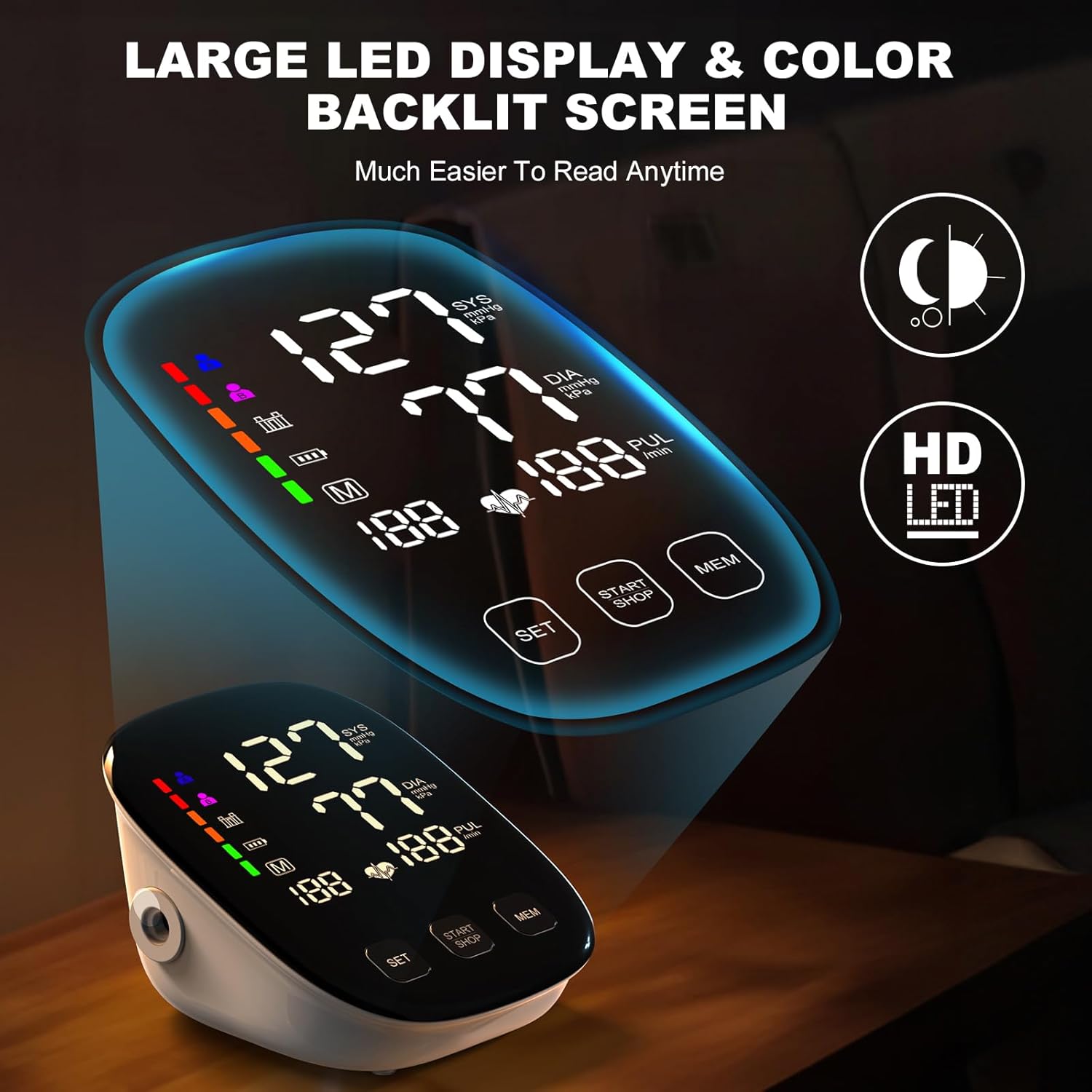Blood Pressure Monitor for Home Use, Upper Arm, Backlit Display, Dual Power, WHO Indicator

