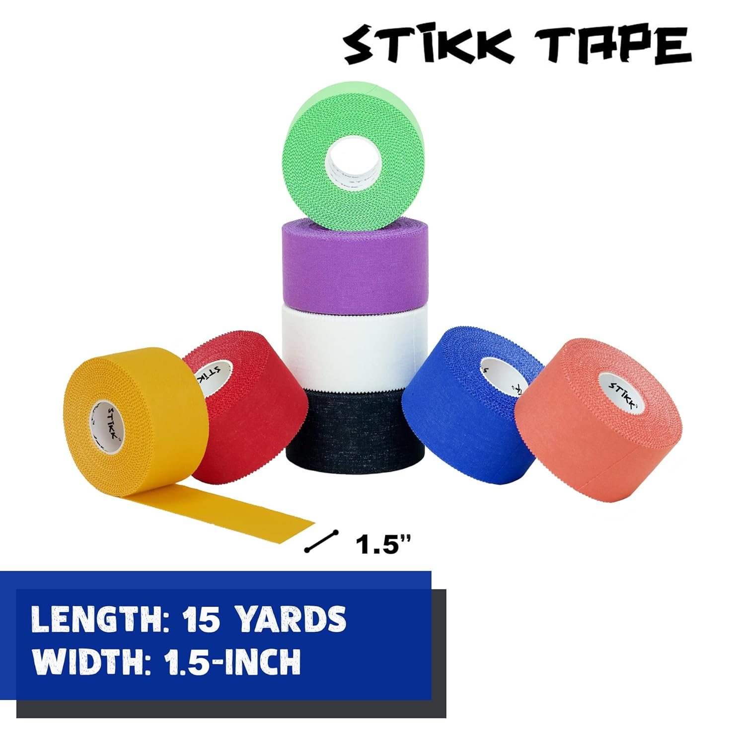 STIKK Athletic Tape 1.5 in x 15 yd Stabilizing Support for Muscle and Joint 8-Roll

