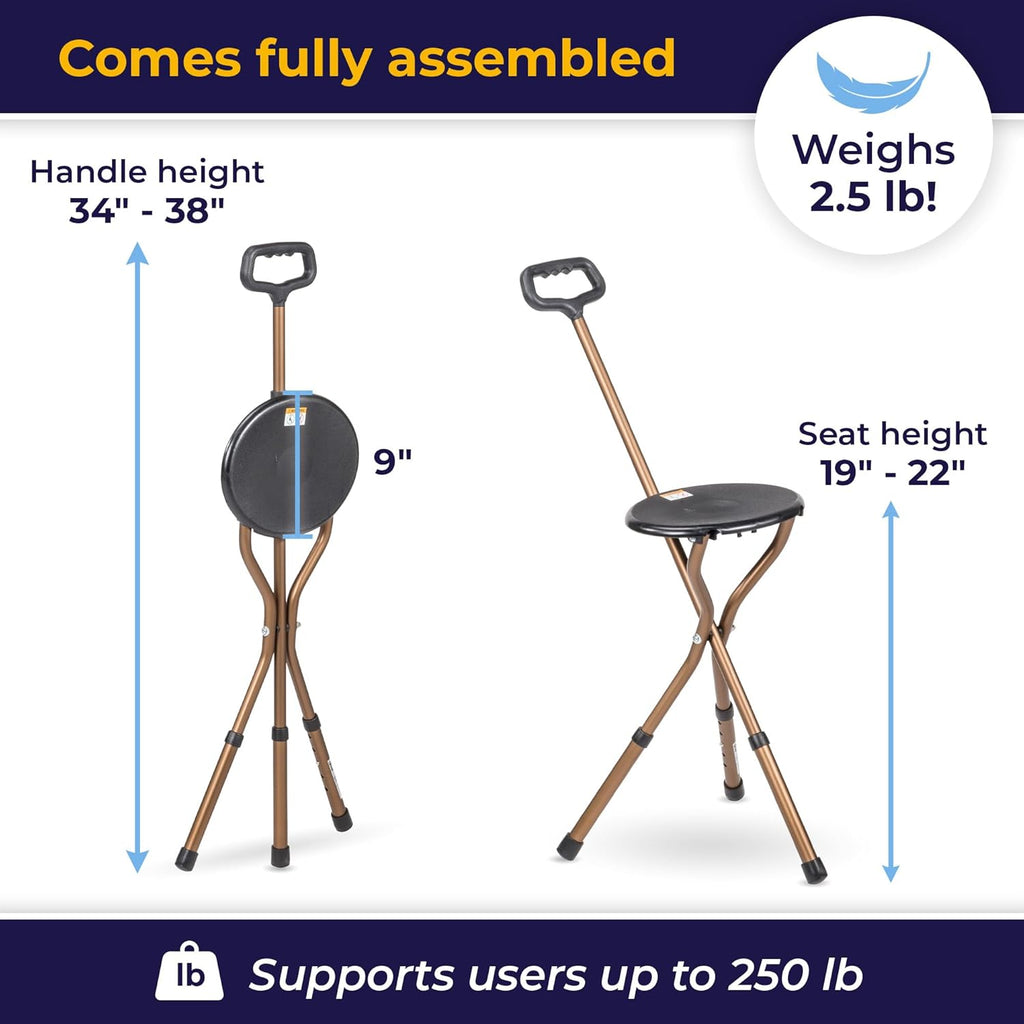 Drive Medical RTL10365 Adjustable Lightweight Folding Cane with Seat


