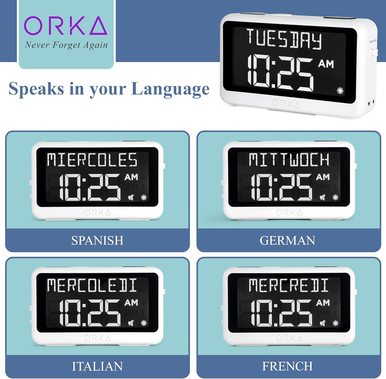 ORKA Talking Pill Reminder Alarm Clock with Voice Recording, Large Digital Display

