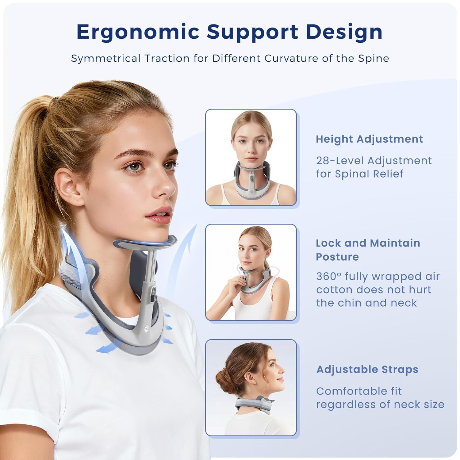 Posture Corrector Neck Collar for Cervical Alignment, 360° Adjustable Support, 28 Levels

