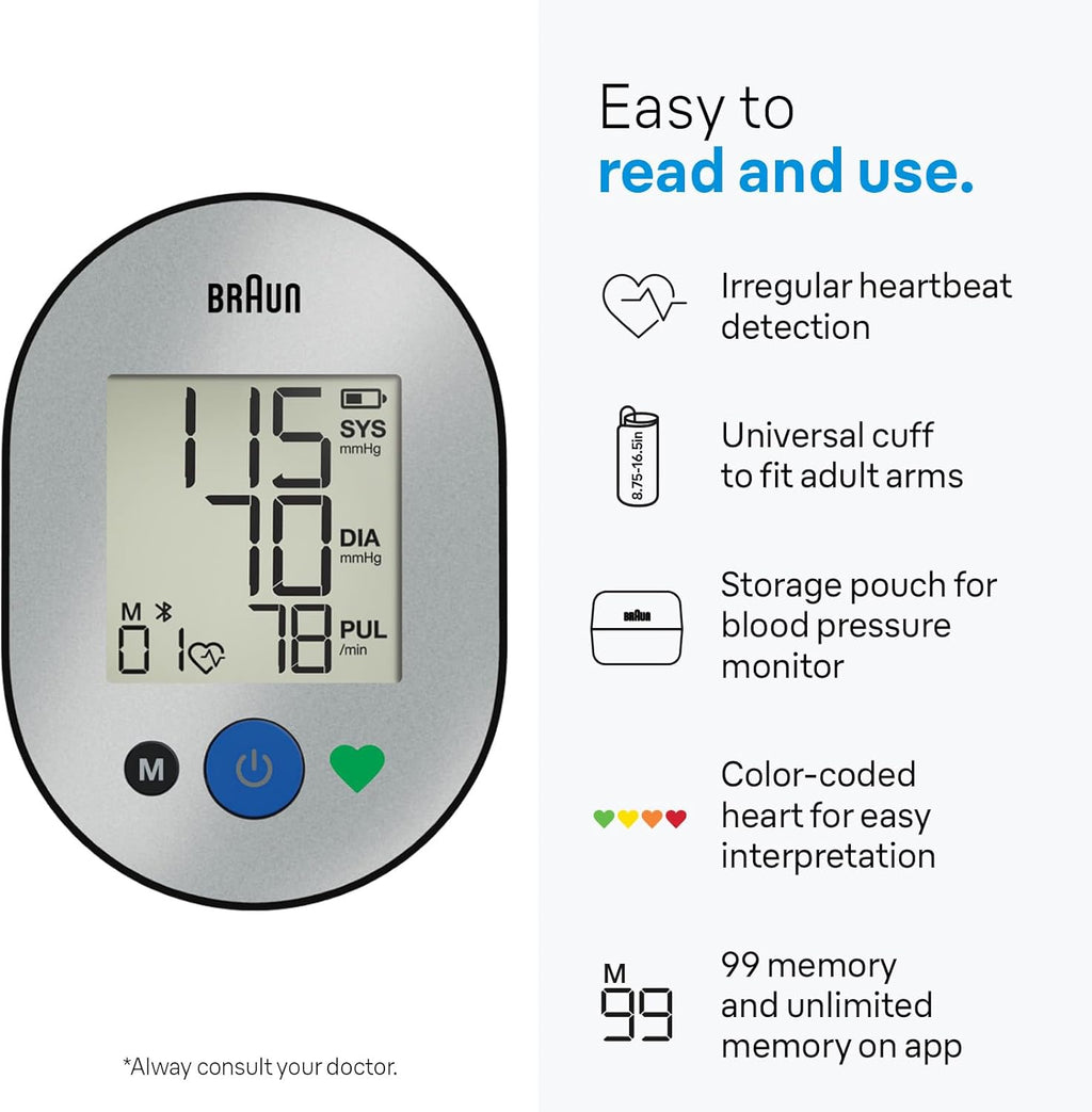 Braun ExactFit 2 Connect Upper Arm Blood Pressure Monitor, Healthy Heart App

