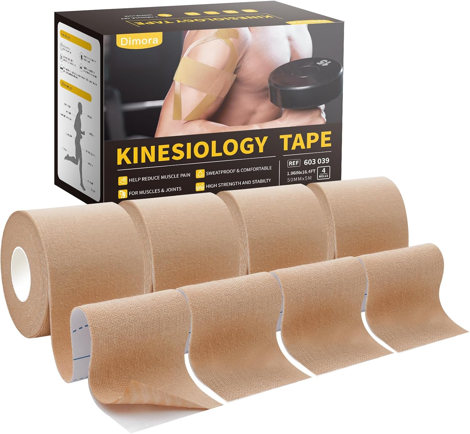 Dimora Cotton Kinesiology Tape, 16 ft Elastic Athletic Muscle Support Tape

