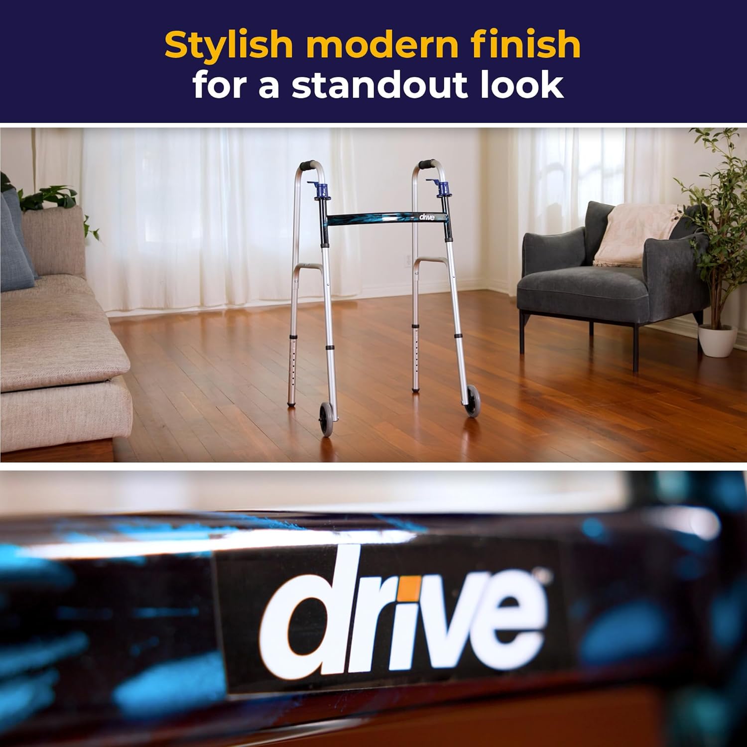 Drive Medical Trigger Release Folding Walker, Lightweight Brushed Steel with Easy Trigger

