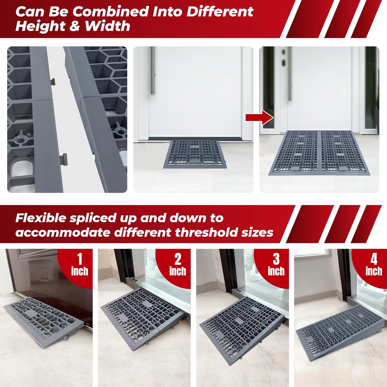 ROBLOCK Detachable Modular Wheelchair Threshold Ramp for Doorways, 3000 lb Capacity

