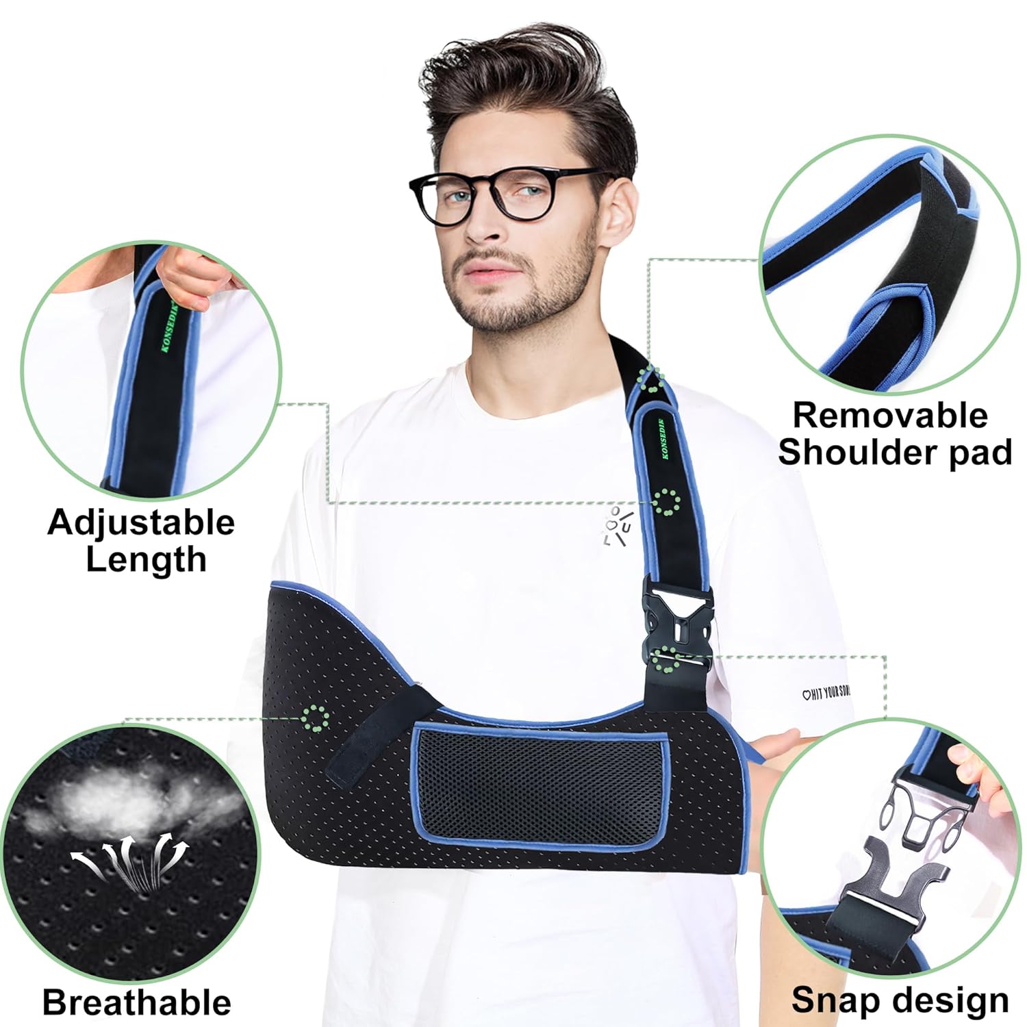 KONSEDIK Arm Shoulder Sling with Pocket Shoulder Pad for Rotator Cuff Injury Support

