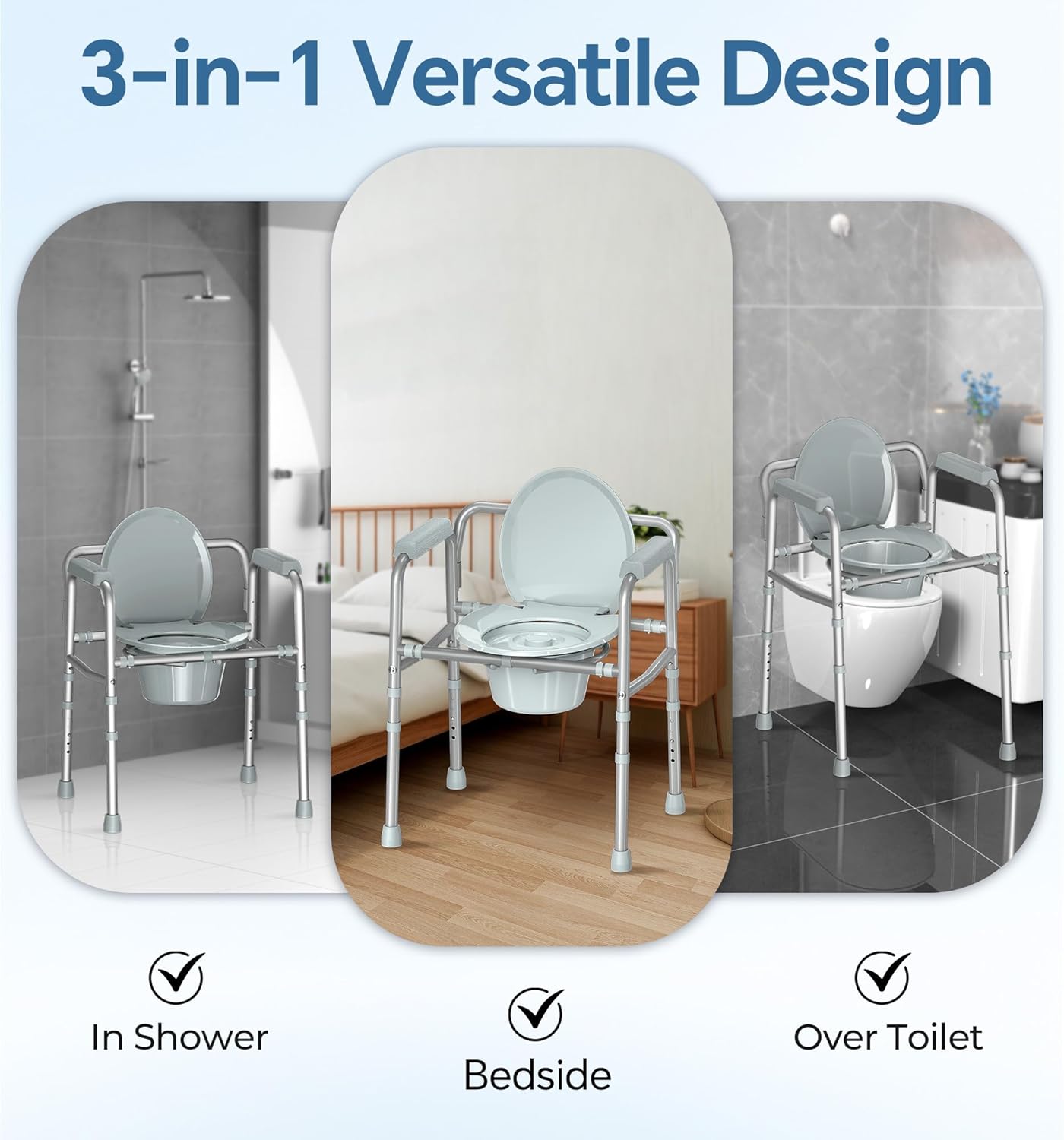 HOMLAND 3-in-1 Bedside Commode Chair with Removable 7.5Qt Potty Bucket, 350 lb

