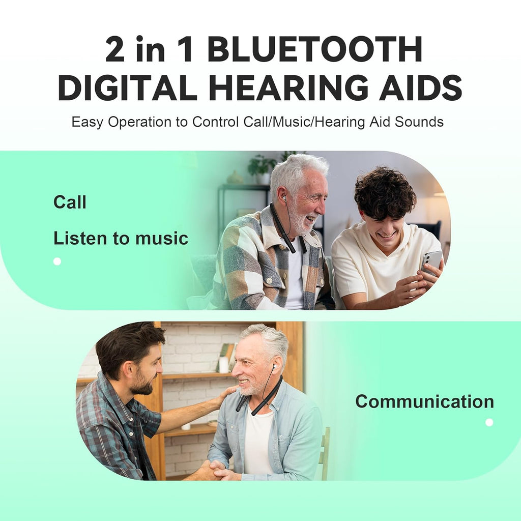 Diggingsound Neckband Rechargeable Hearing Aids Bluetooth Noise Cancelling for Seniors

