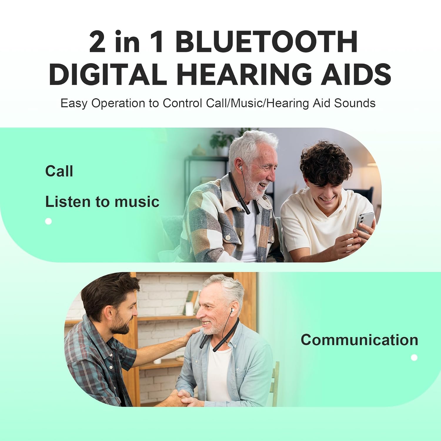 Diggingsound Neckband Rechargeable Hearing Aids Bluetooth Noise Cancelling for Seniors

