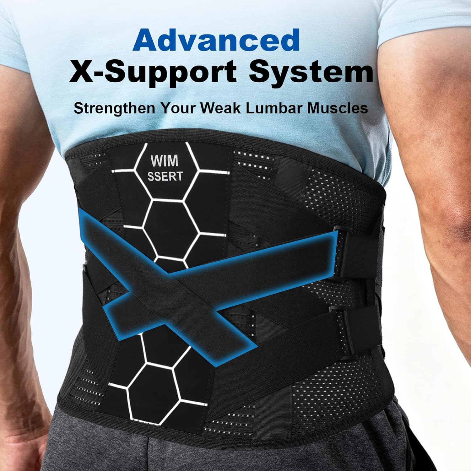 Wimssert Heavy Duty Back Brace Lumbar Support Belt with Metal Spine Panel

