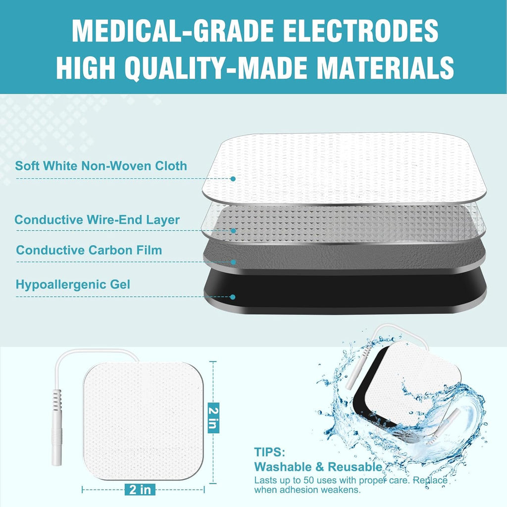 TENS/EMS Self-Adhesive Electrodes Pads, 0.2mm Connector, Latex-Free, Hypoallergenic

