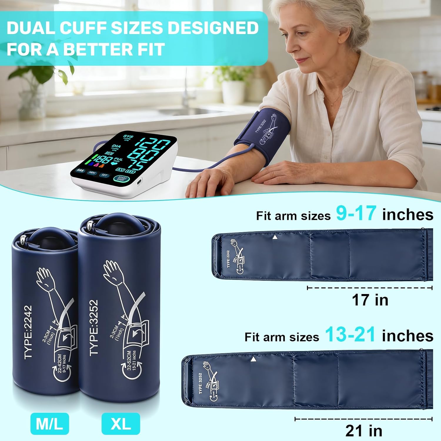 OWNQOBE Automatic Upper Arm Blood Pressure Monitor with Dual-Size Cuffs and LED Display

