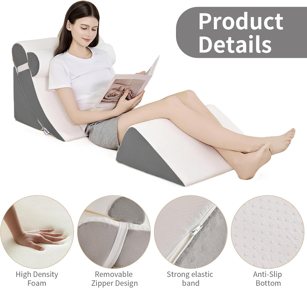 Orthopedic Bed Wedge Pillow Set, Adjustable Support for Back, GERD, Recovery

