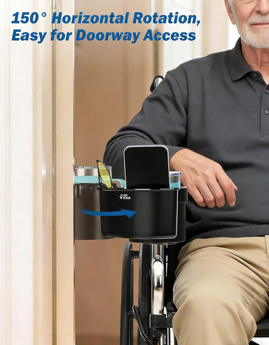 JOYTUTUS Wheelchair Cup Holder with Storage Box, Walker Cup and Bottle Holder

