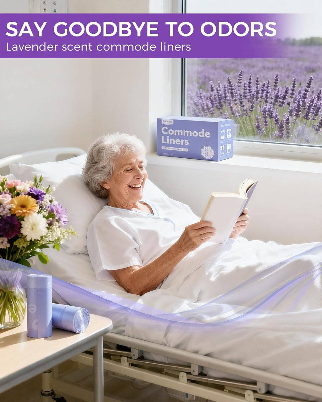 AWoHH Bedside Commode Liners with Absorbent Inserts, Leak-Proof Odor Control

