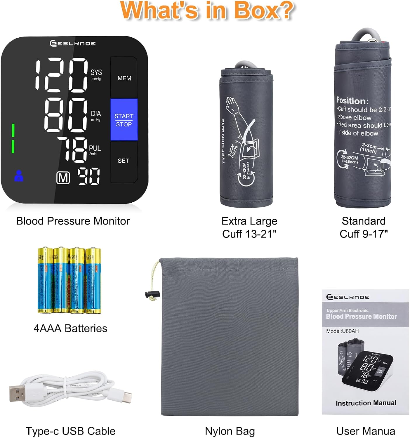 Upper Arm Blood Pressure Monitor for Home Use, Dual Cuff, Backlit LED Display

