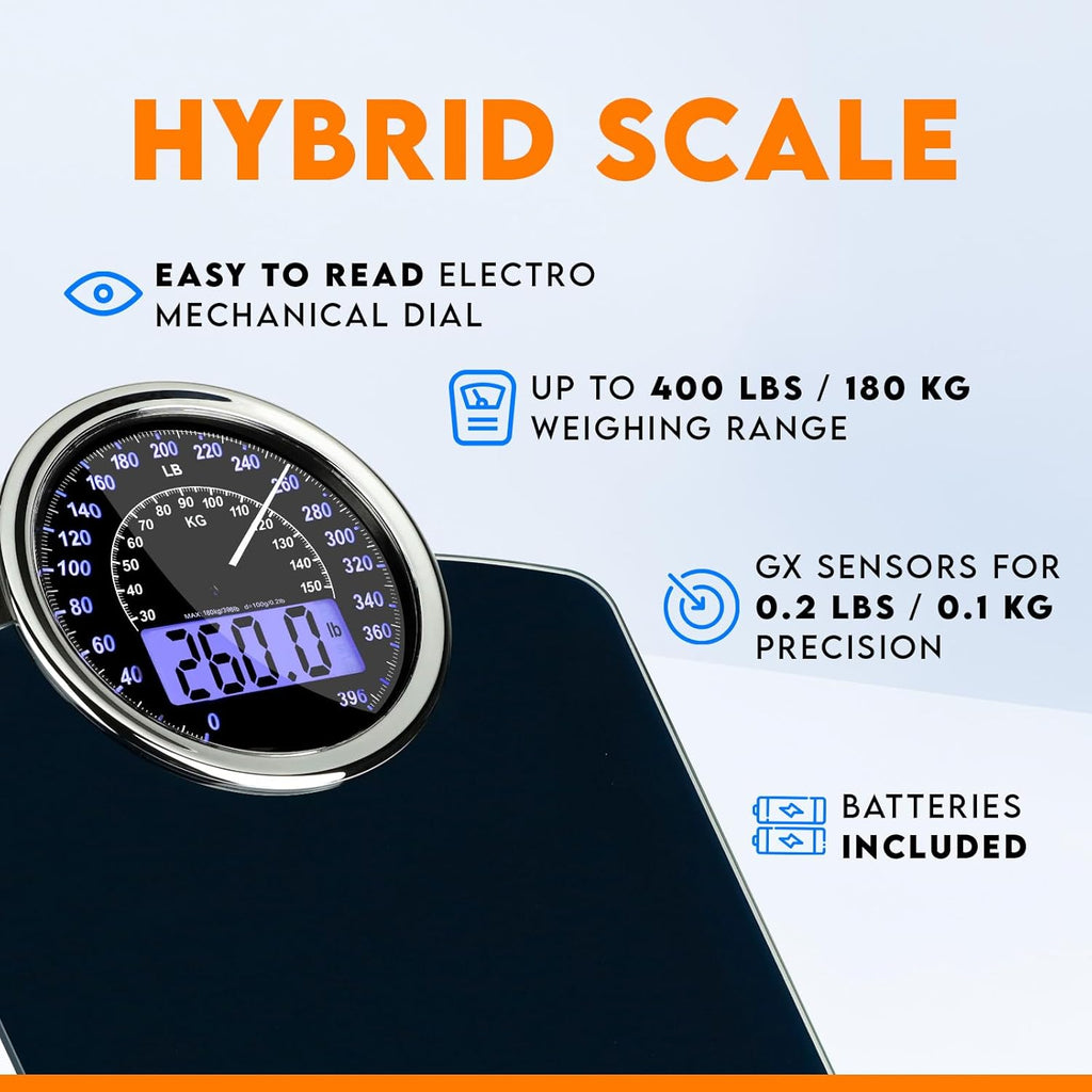 ZENO Hybrid 2-in-1 Analog Digital Bathroom Scale up to 400 lb, Tempered Glass


