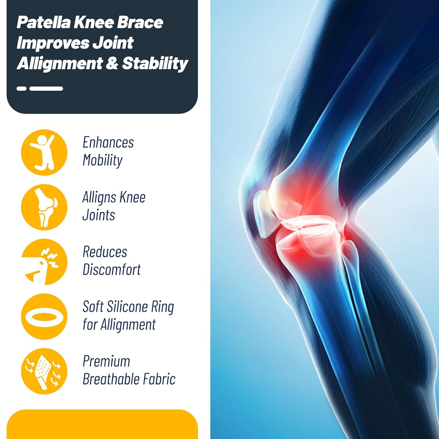 Knee Brace for Men and Women Adjustable Support Patella Gel Pad Side Stabilizers


