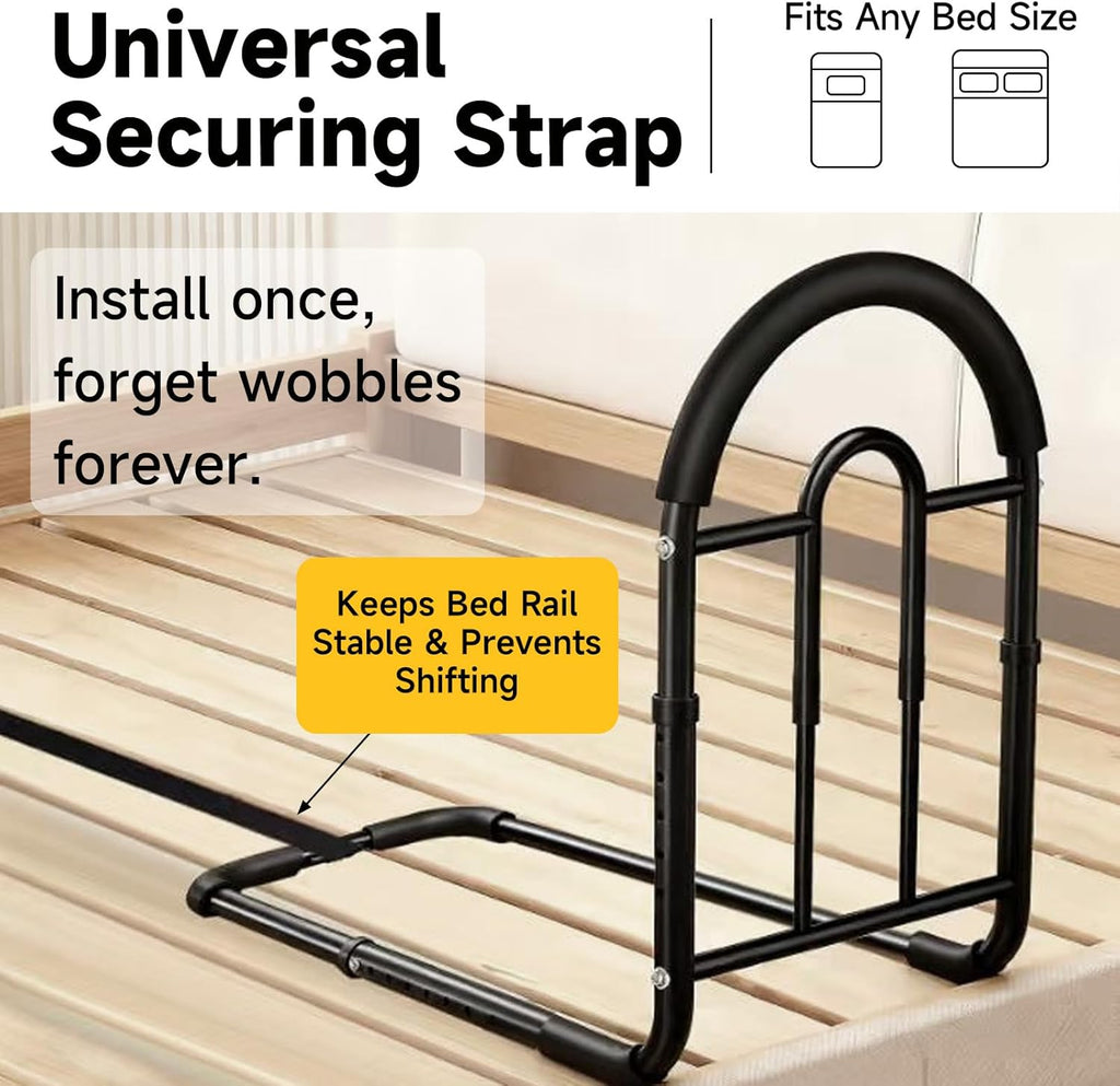 Adjustable Bed Assist Rail for Seniors, Non-Slip Handle, Storage Pocket, 350 lb

