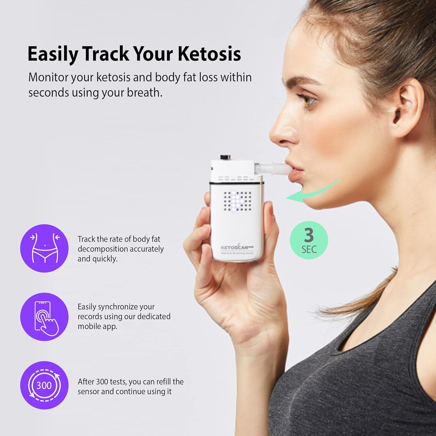 Ketoscan Mini Breath Ketone Meter, Breath Acetone Analyzer for Ketosis and Fitness


