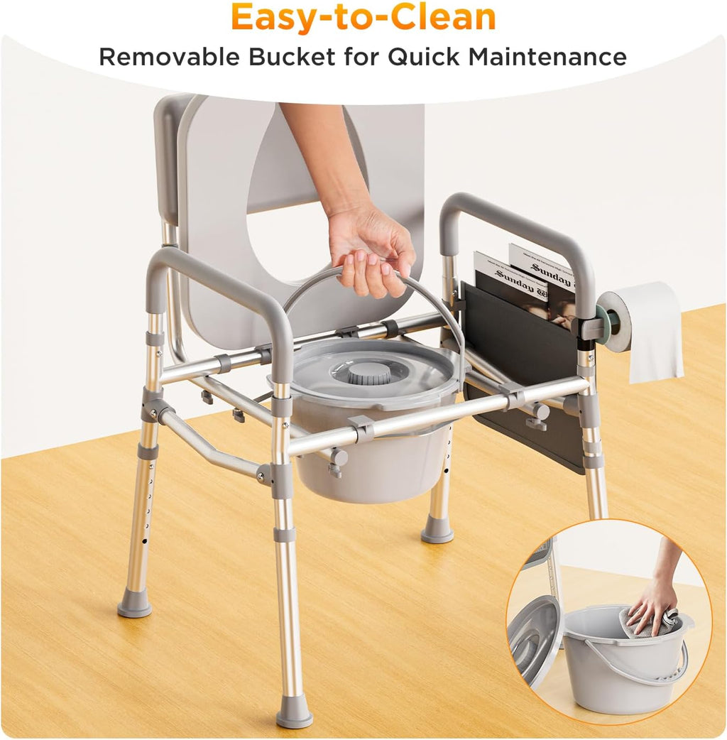 Bedside Commode with Padded Seat, Removable Backrest, 350 lb Portable Toilet

