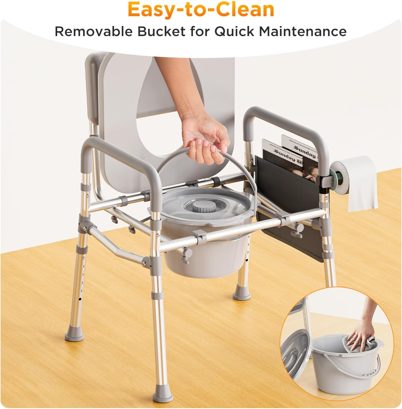 Bedside Commode with Padded Seat, Removable Backrest, 350 lb Portable Toilet

