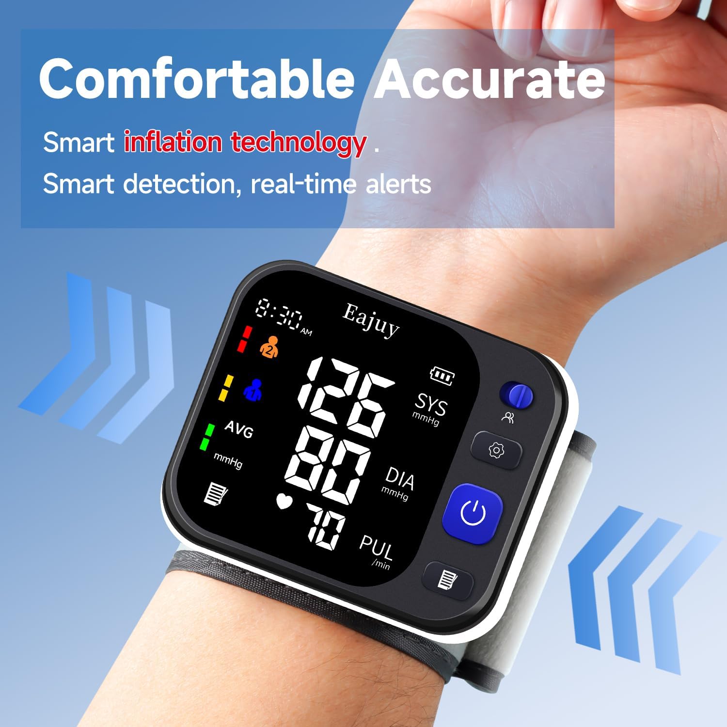 Wrist Automatic Digital Blood Pressure Monitor with Large Backlit Display for Home

