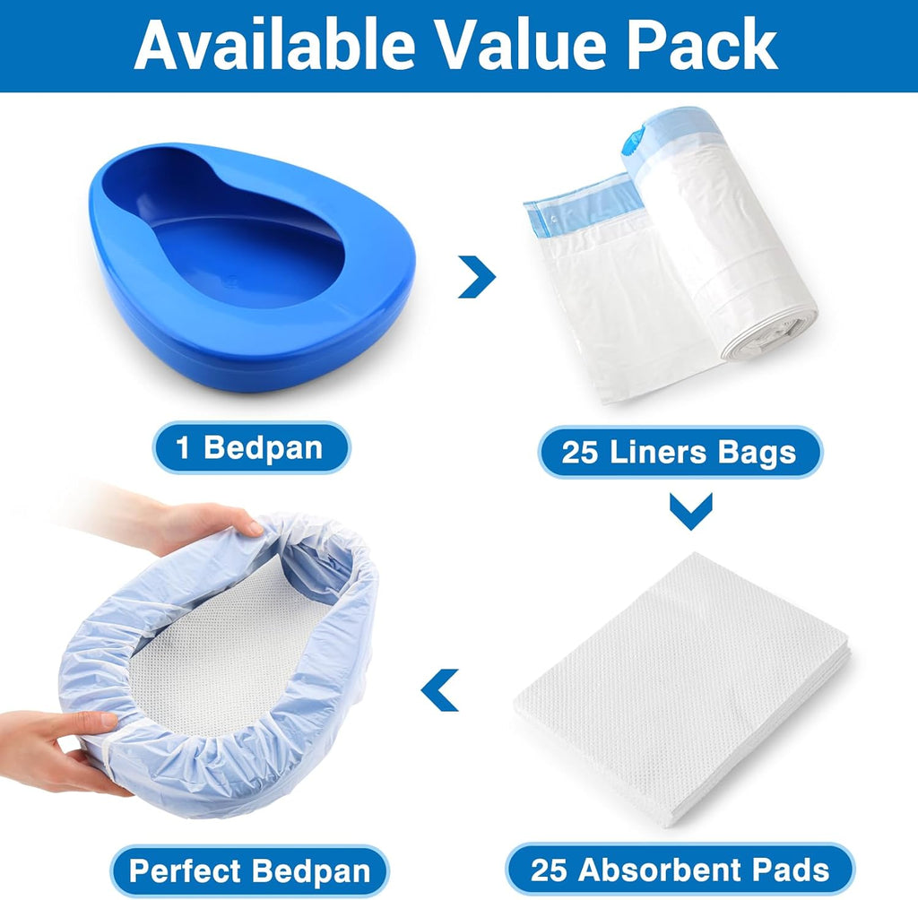 Tilcare Contoured Bedpan with Absorbent Liners and Pads, Hospital-Grade Care

