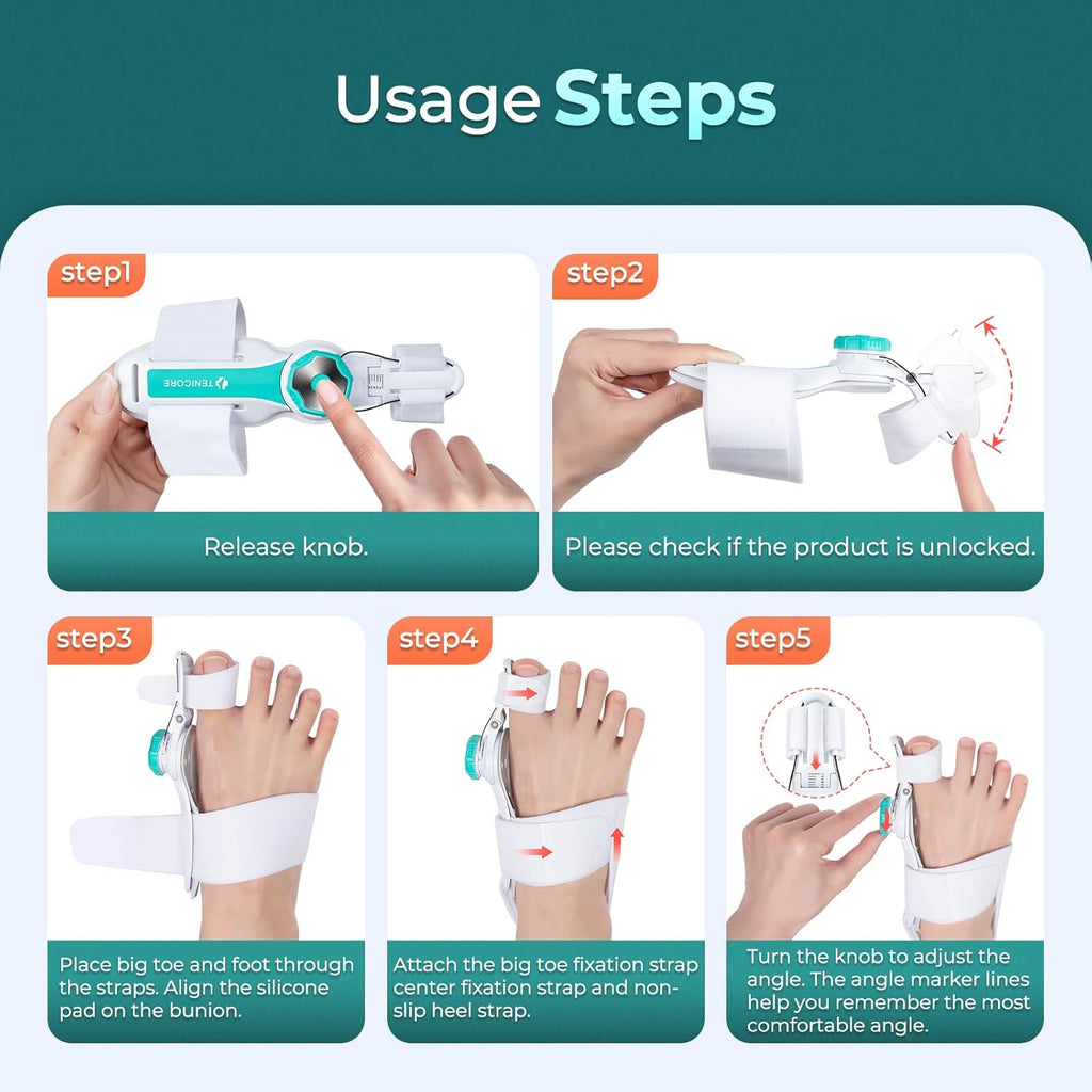 Bunion Corrector for Big Toe, Adjustable Toe Straightener with Anti-Slip Strap

