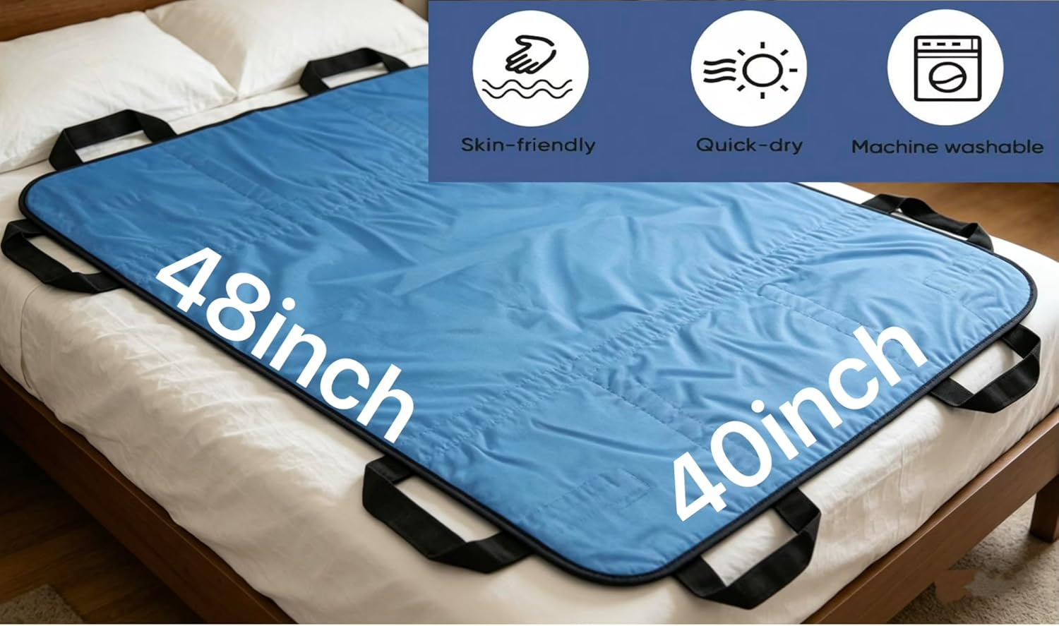 Positioning Bed Pad with Handles Waterproof Washable Reusable Transfer Sheet

