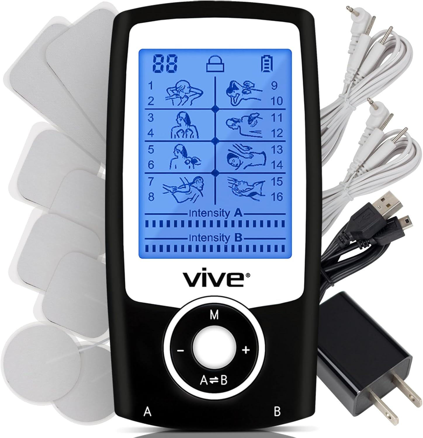 Vive TENS Unit Muscle Stimulator with Self-Sticking Electrode Pads

