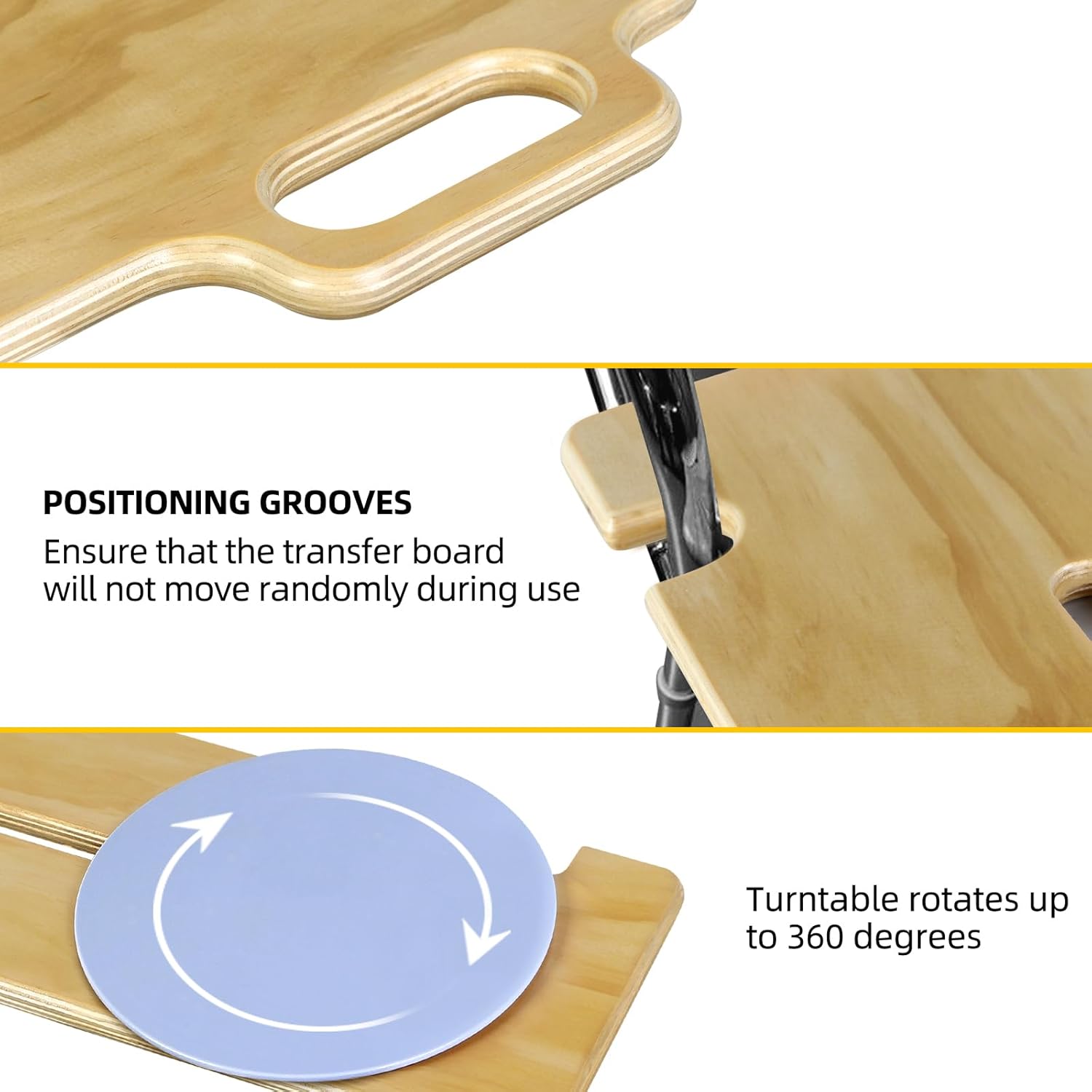 Patient Slide Transfer Board for Wheelchair Transfers, Sliding Seat and Grab Handles

