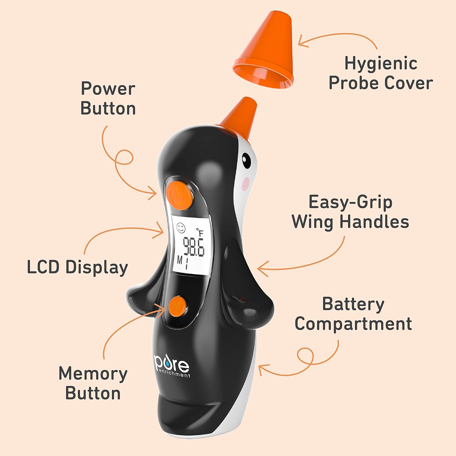 Pure Enrichment PureBaby Penguin Ear Thermometer with InstaRead LCD Backlit Display

