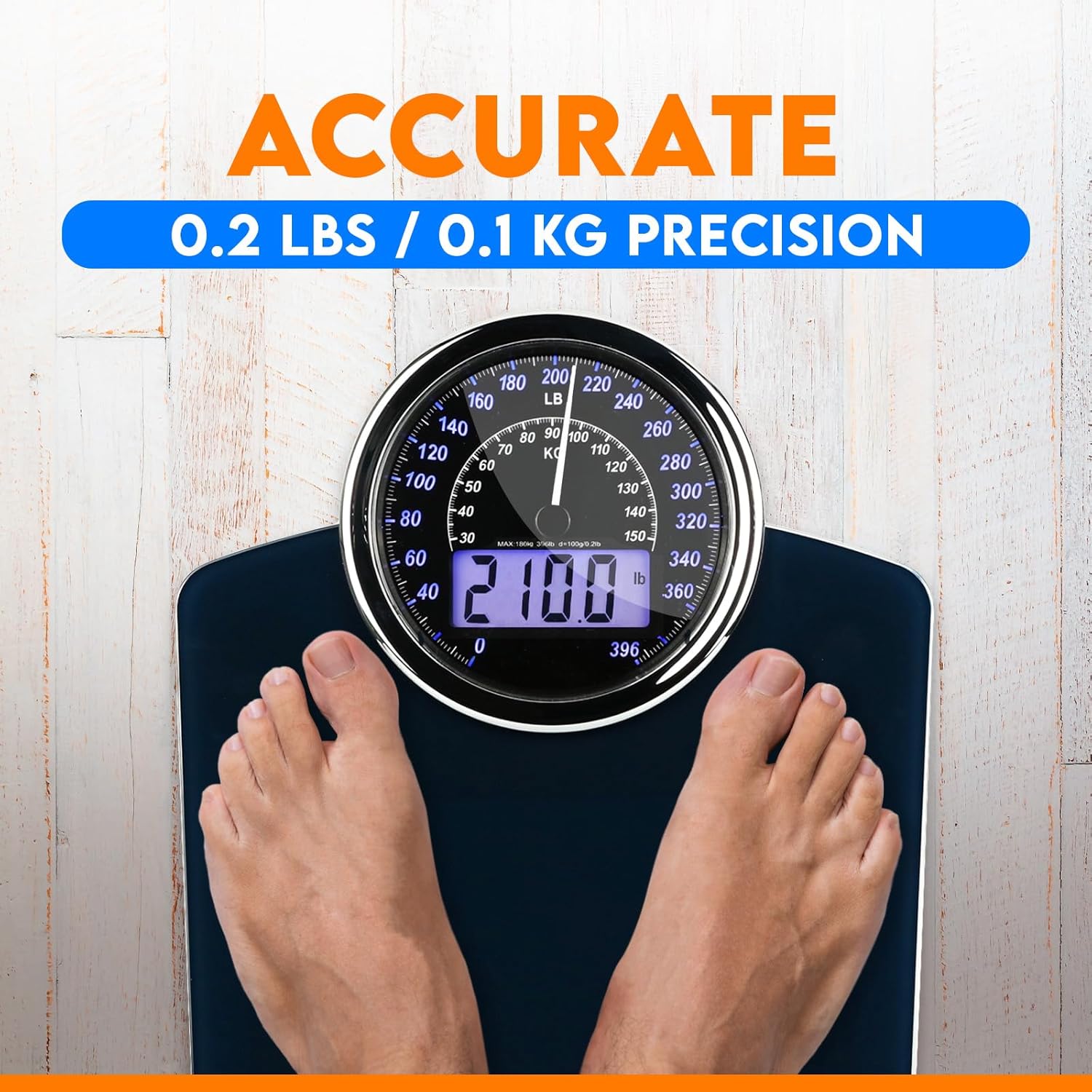 ZENO Hybrid 2-in-1 Analog Digital Bathroom Scale up to 400 lb, Tempered Glass

