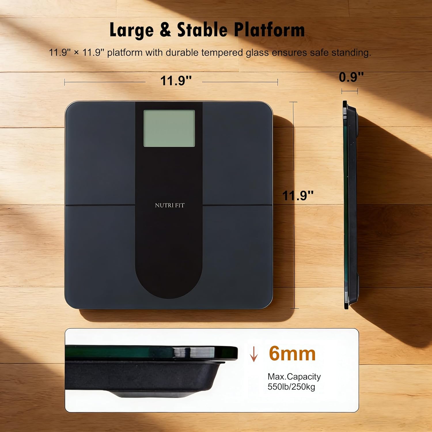 NUTRI FIT Digital Bathroom Scale for Body Weight, 550 lb Capacity, Large Display

