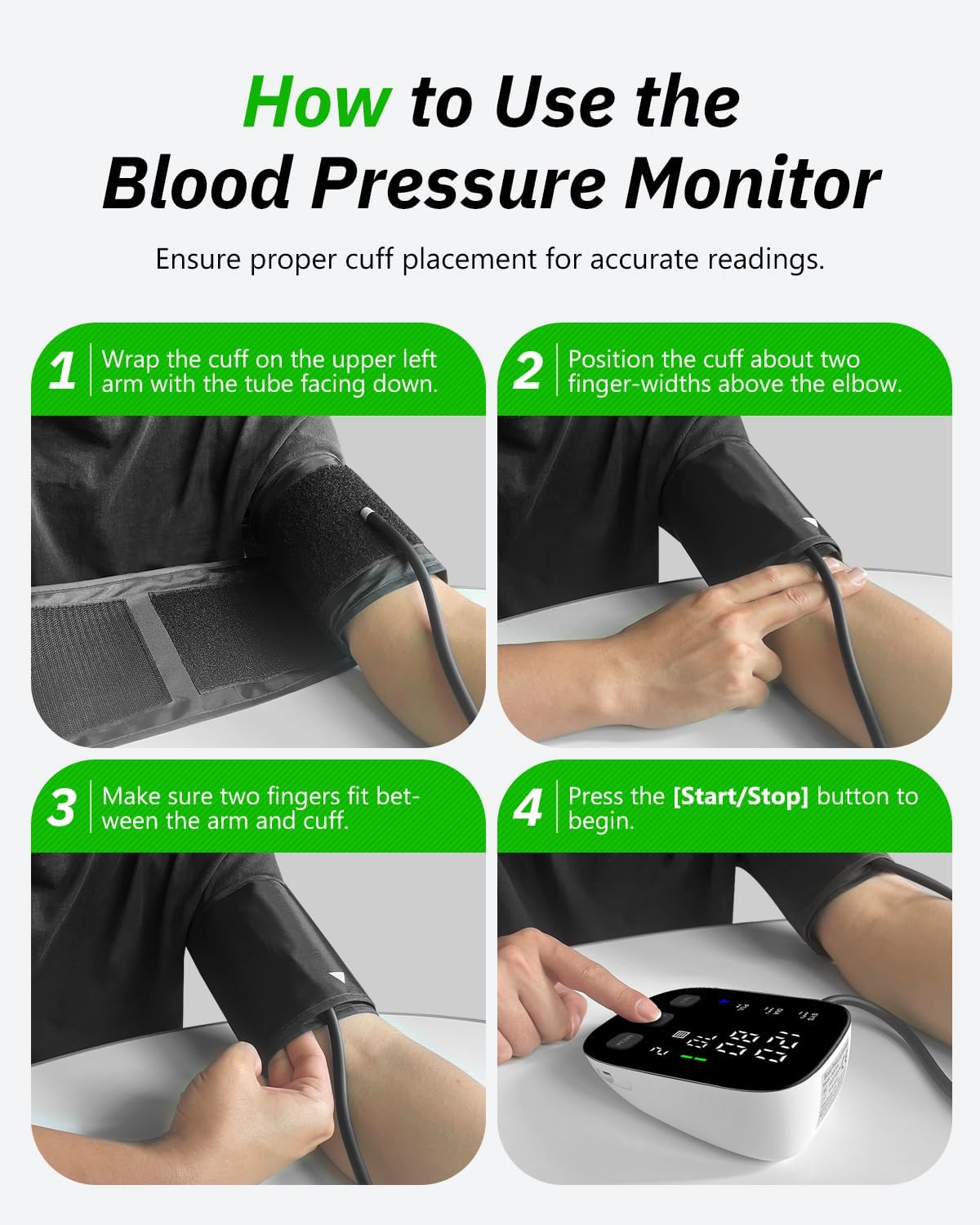 HealthTree Upper Arm Blood Pressure Monitor with Large Display, Dual Power

