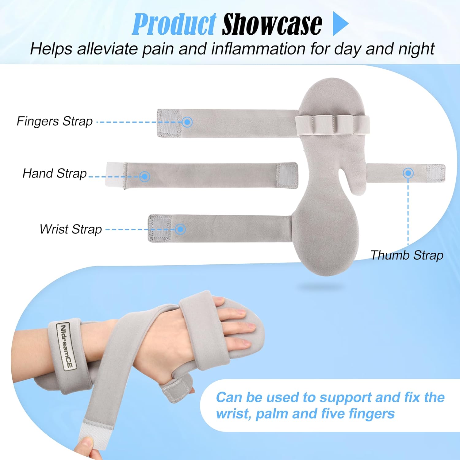 Resting Hand Splint Night Wrist Brace with Finger Separators for Carpal Tunnel & Stroke

