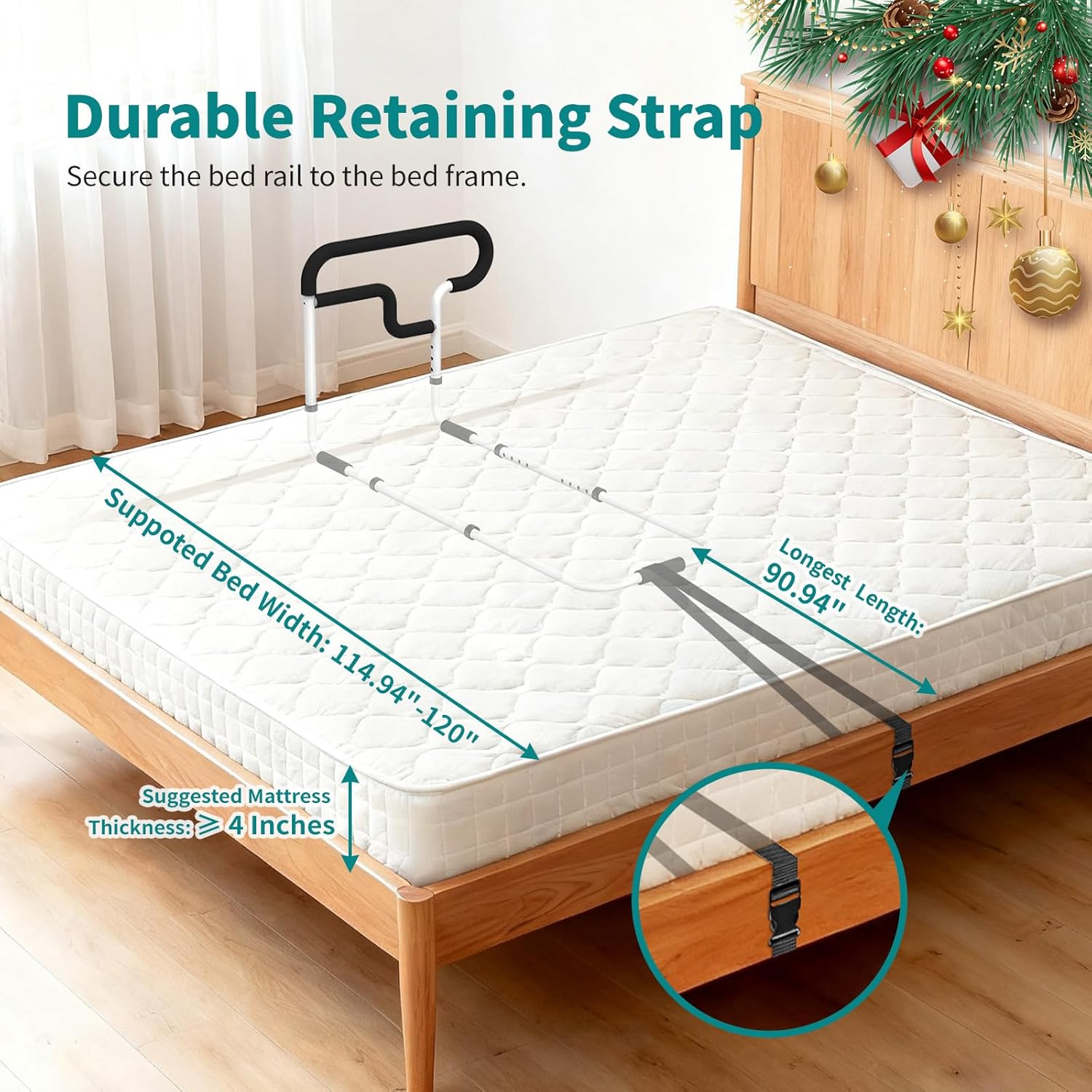 Bed Rails for Elderly Adults Safety Adjustable Bed Assist Rail with Storage Pockets

