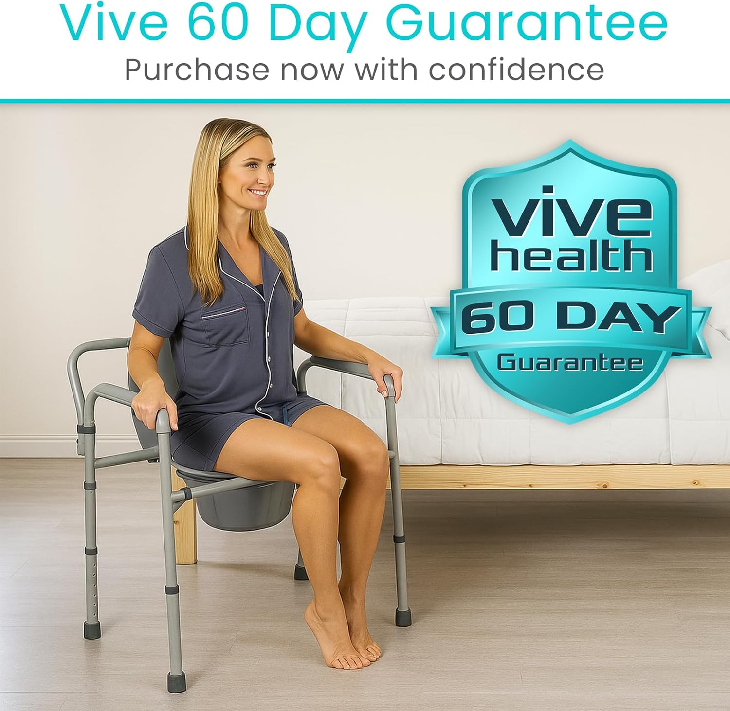 Vive Bariatric 3-in-1 Commode Toilet Chair, Portable Folding, 500 lb Capacity

