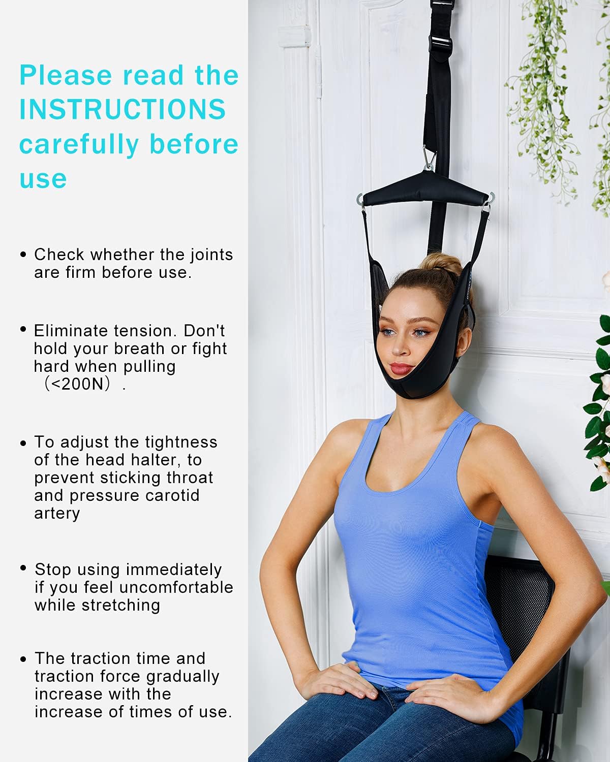 comness Cervical Neck Traction Device Over Door Portable Neck Stretcher Hammock


