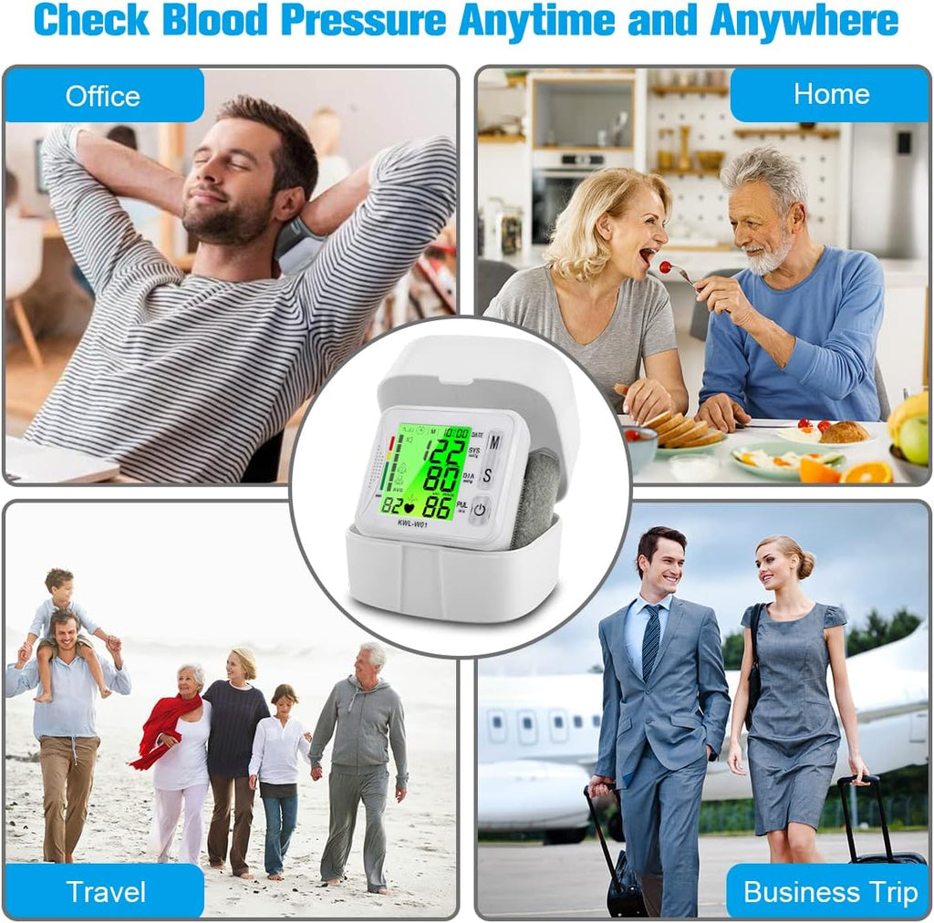 Wrist Blood Pressure Monitor Digital BP Machine USB Rechargeable Tri-Backlit Display

