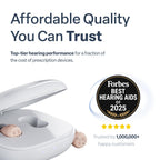 Audien Atom One OTC rechargeable wireless hearing aids with charging dock

