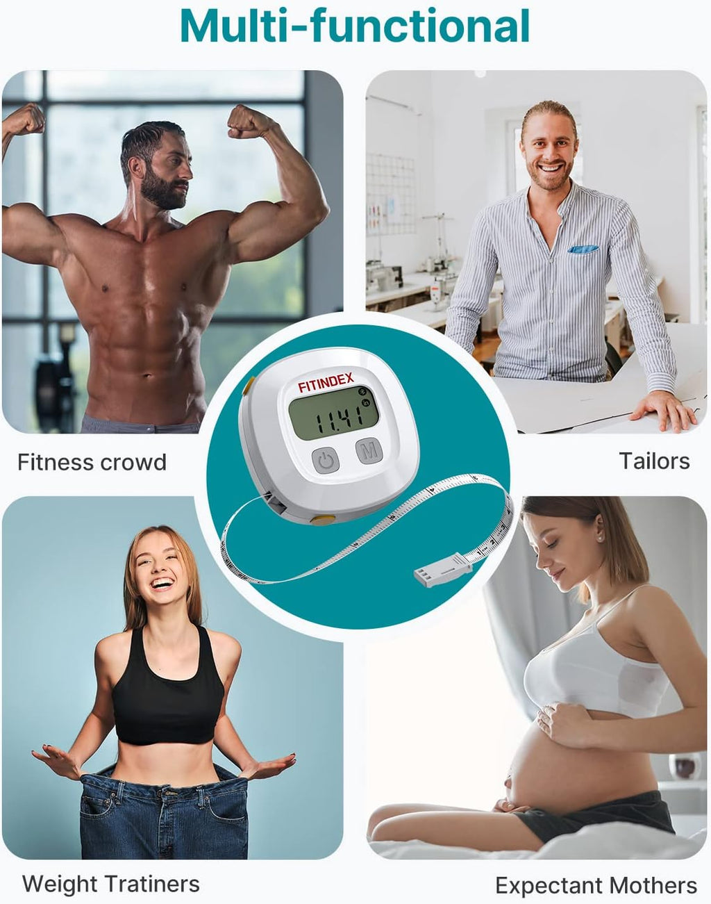 Fitindex Retractable Smart Measuring Tape with LED Display for Body Measurements

