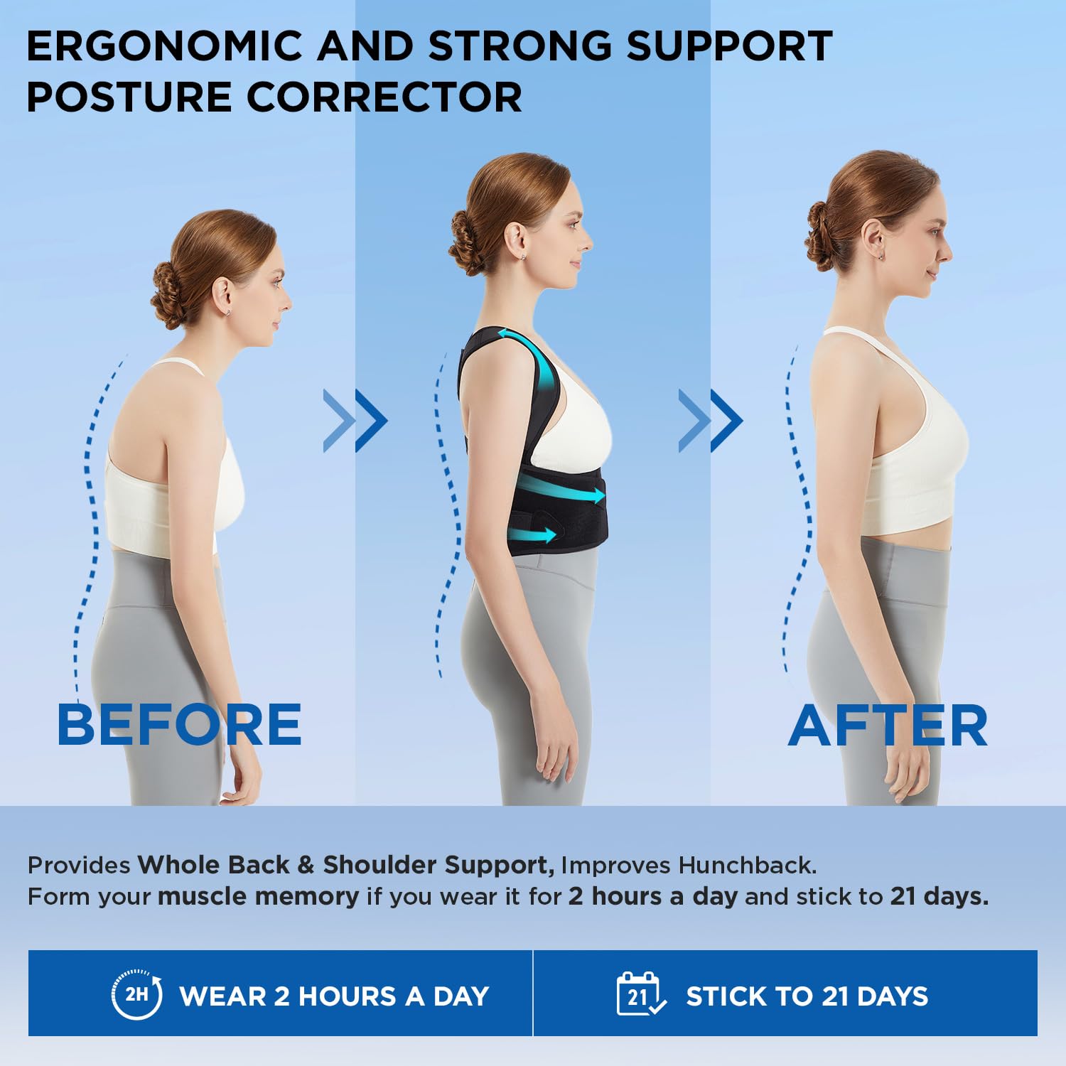 Vicorrect Posture Corrector Back Support Brace for Upper Back and Shoulder Support


