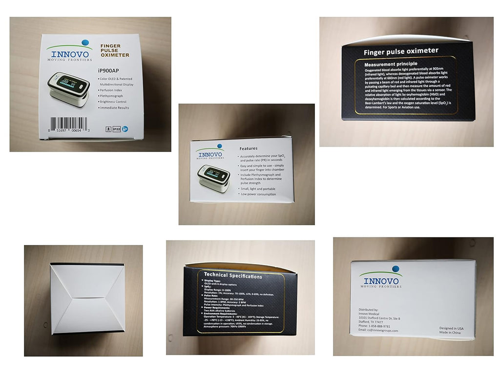 Innovo Deluxe iP900AP Fingertip Pulse Oximeter Blood Oxygen Monitor with Alarm OLED

